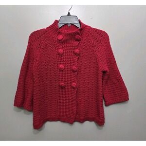 Style & Co. Red Double Breasted Knit Button Snap Sweater Cozycore Comfy Size P/M